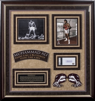 Muhammad Ali Autographed Encapsulated Cut in 36 x 38 Framed Shadow Box Display (PSA/DNA & Mounted Memories)